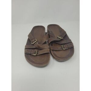 Ecco Mules Sandals Slides Buckle Crisscross Brown Wedges Shoes Size 36 US 6